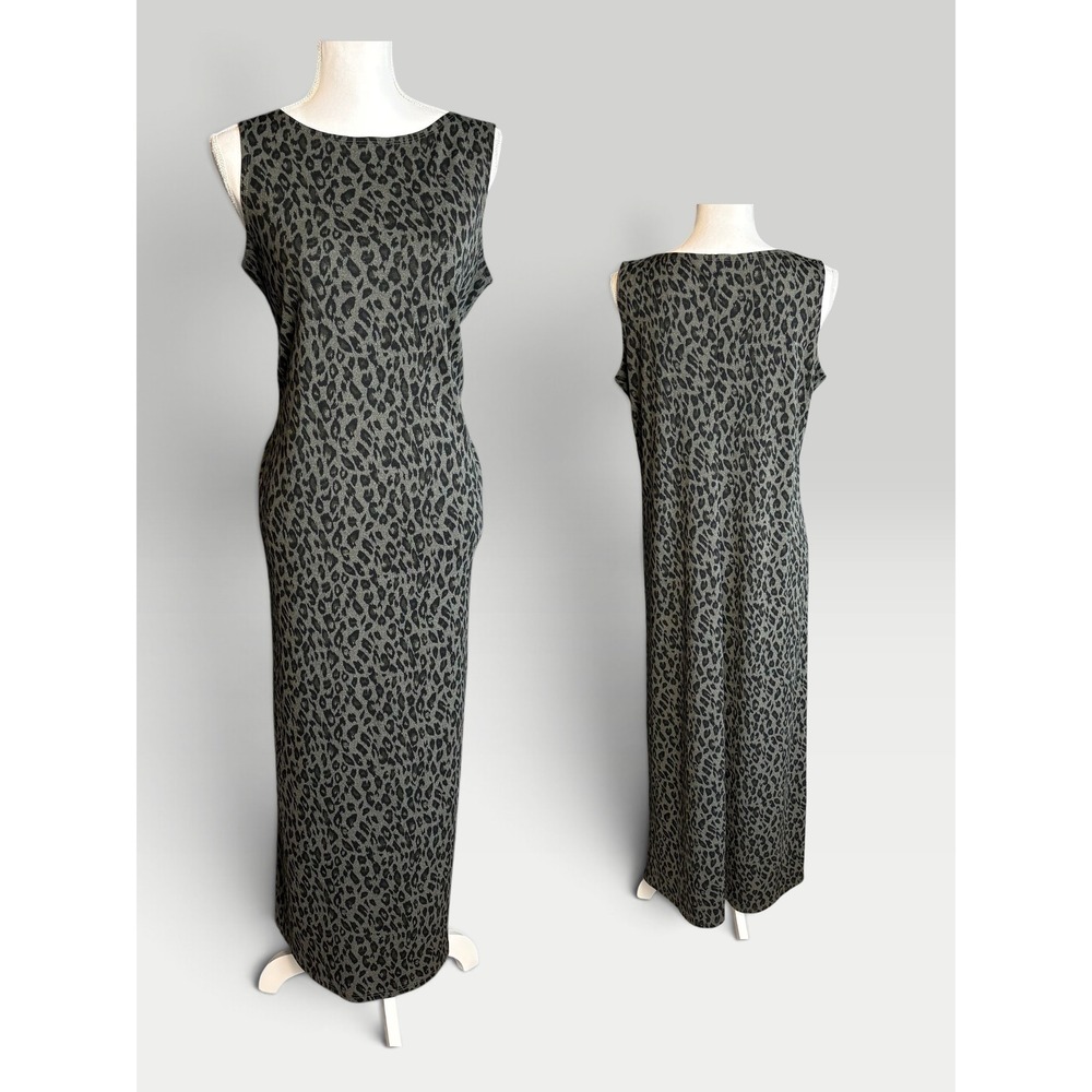 Uniform John Paul Richard Womens Grey Green Leopard Print Sleeveless Maxi Dress